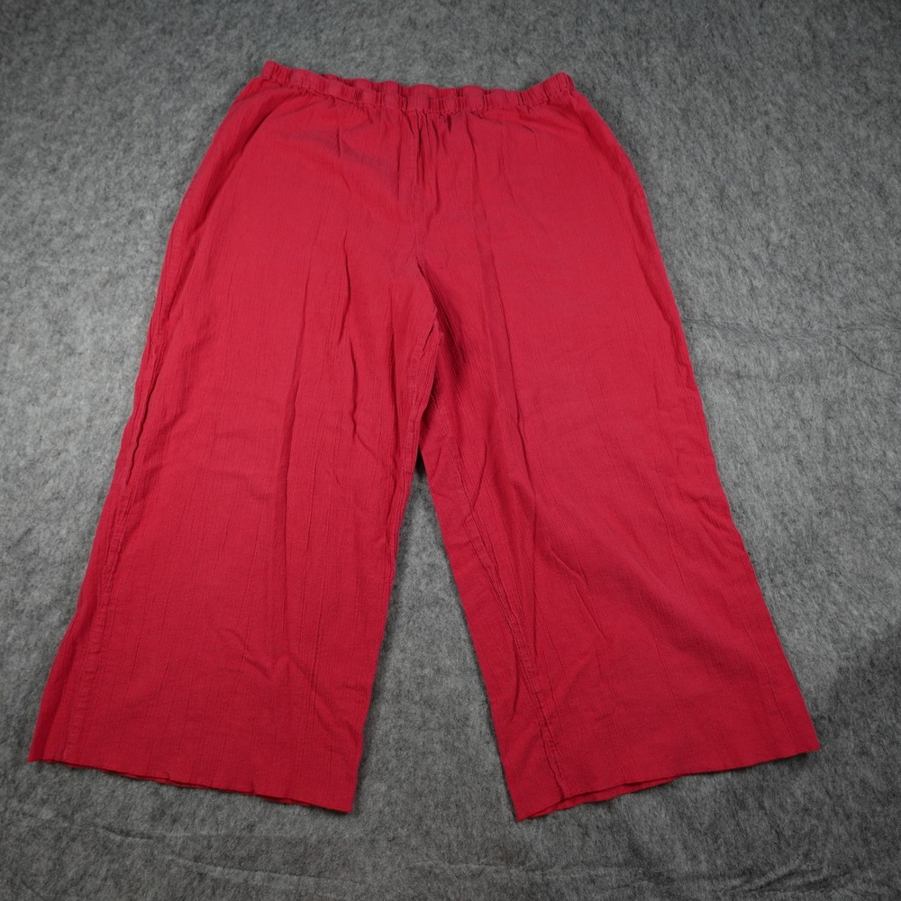 J Jill Pants Women Large Red Cotton Gauze Wide Leg Elastic Waist Cropped Coastal